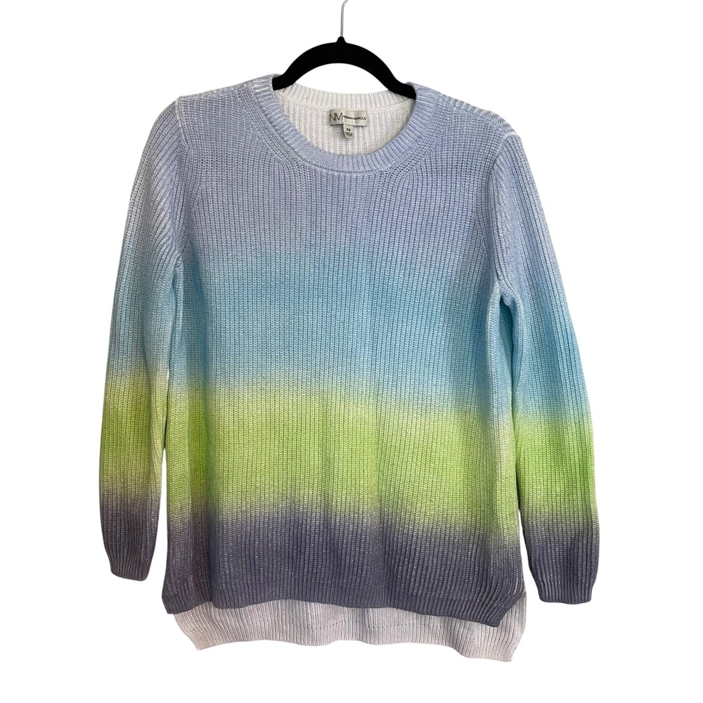 Neiman Marcus Ombre Cotton Shaker Stitch Sweater Blue Greenā Purple XS RN151158